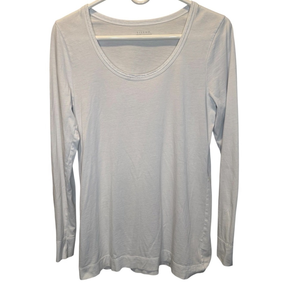Lilla P Womens White 100% Pima Cotton Scoop Neck Long Sleeve Tee Size Medium
